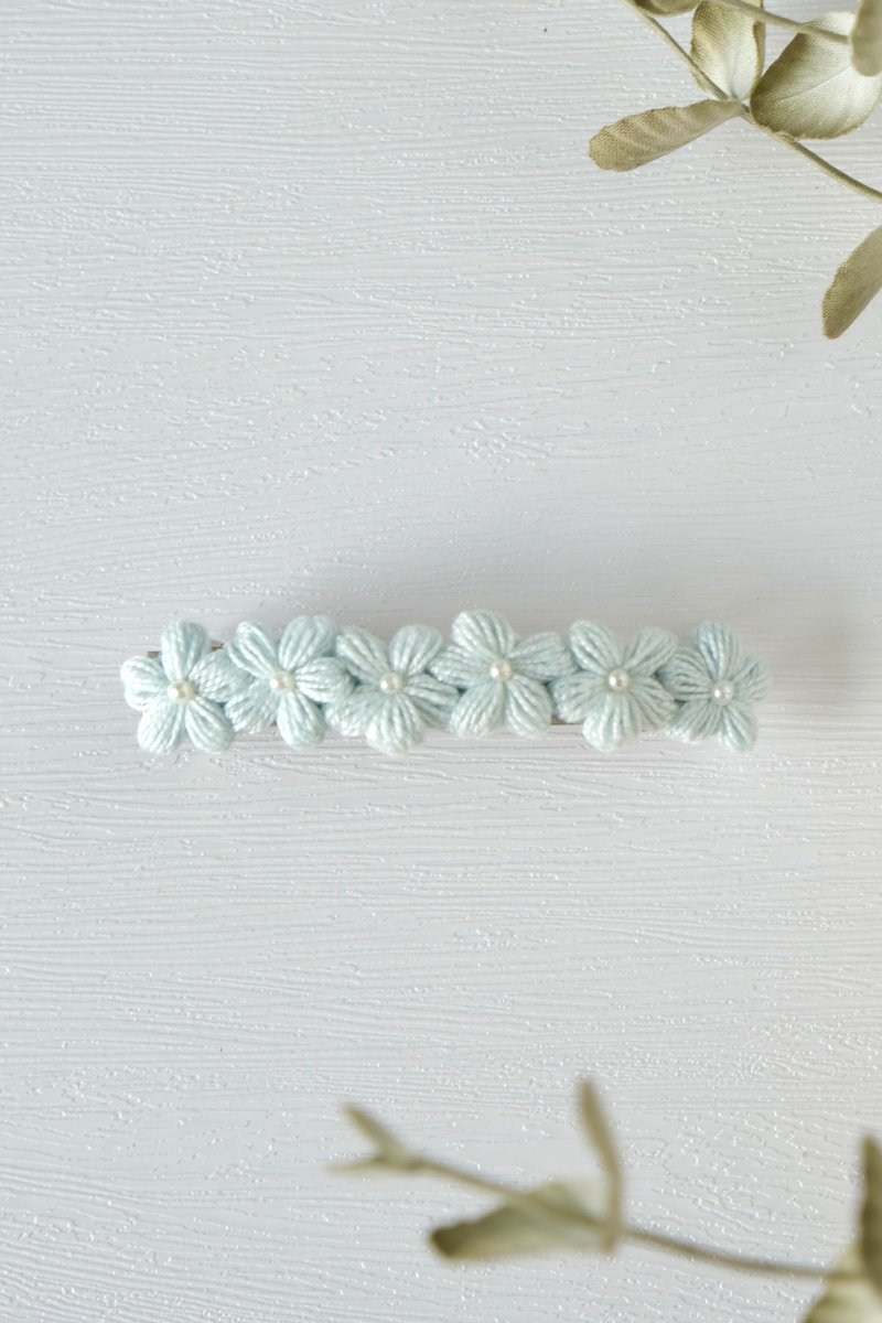 Crochet Pink Blue Crochet Floral Spring Clip Hair Clip - Hair Accessories - Thread Blue