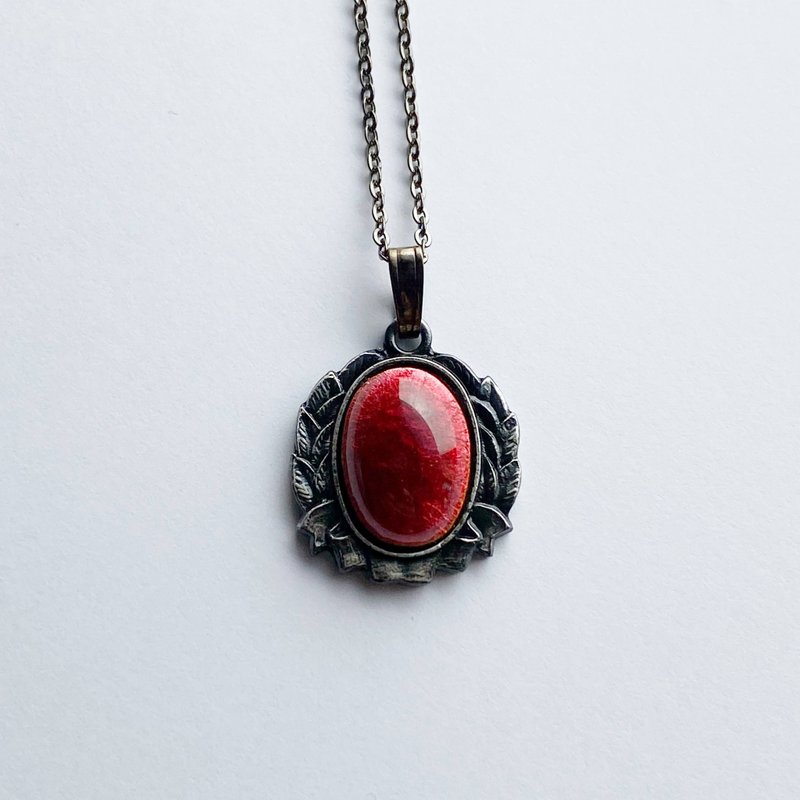 月桂樹【Garnet】七宝焼のペンダント 純銀張七宝 - 項鍊 - 其他材質 紅色