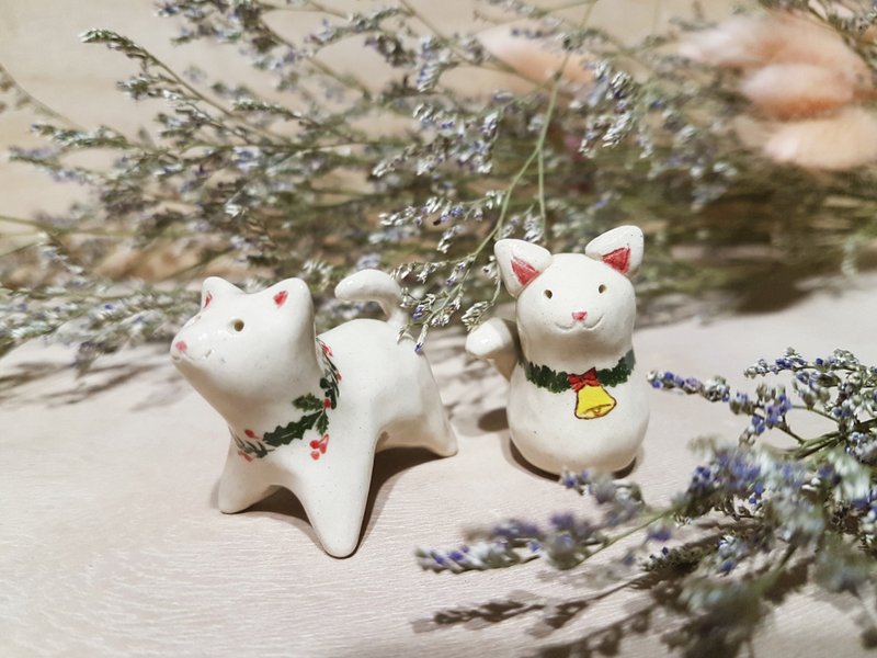 Handmade Small Objects Series-Cats for Christmas - Items for Display - Pottery 