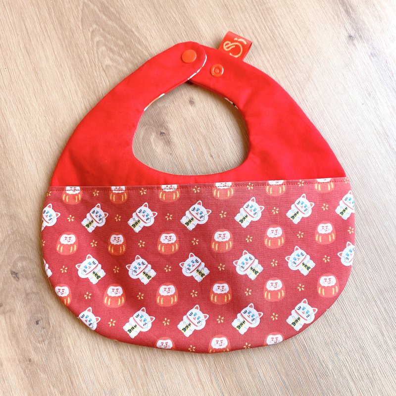 Money, money, come, cat bib, rice ball, red envelope, handmade bib, bib, full moon gift box, handmade - ผ้ากันเปื้อน - ผ้าฝ้าย/ผ้าลินิน สีแดง