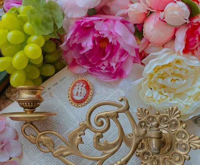 1940 英国青銅イエロー壁掛け燭台、アンティーク青銅燭台、燭台、個人