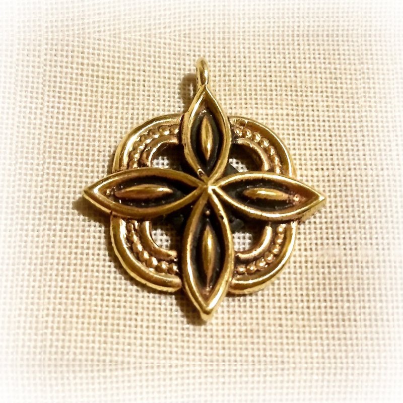 Brass necklace pendant,wintage brass charm,handmade ukrainian jewelry charm - 吊飾/掛飾 - 銅/黃銅 金色
