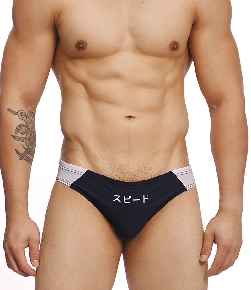 (5 color)eXPONENT Speed スピード SWIM BRIEF - Navy+White - ชุดว่ายน้ำผู้ชาย - ไนลอน สีน้ำเงิน