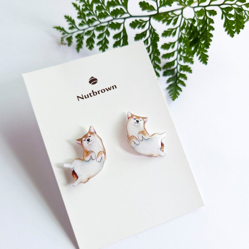 Animal Series - Shiba Inu Dog Earrings/ Clip-On - Earrings & Clip-ons - Resin Brown