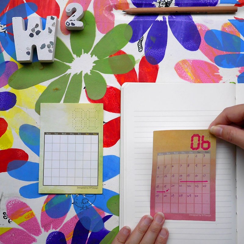 Painted A7 mini calendar posted x12 months into the card - สติกเกอร์ - กระดาษ หลากหลายสี