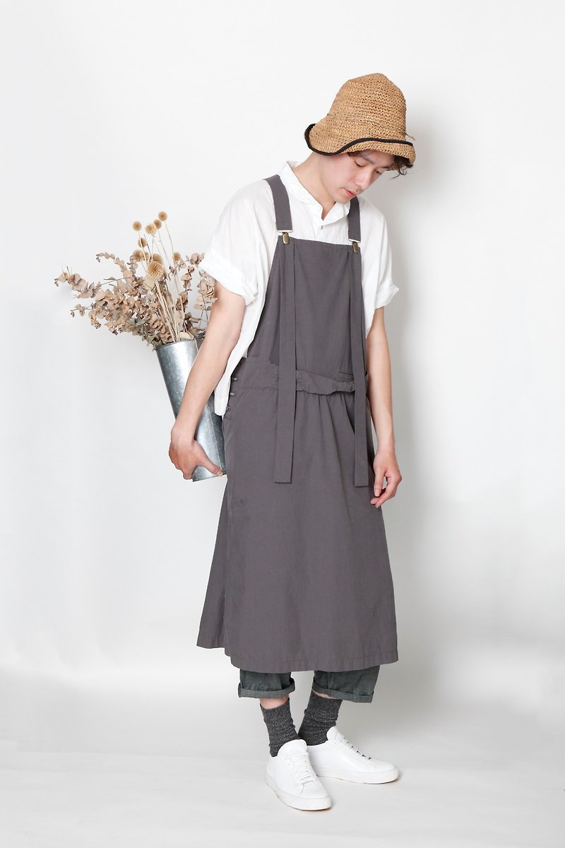 And - life alone - side open apron work apron - Other - Cotton & Hemp Gray