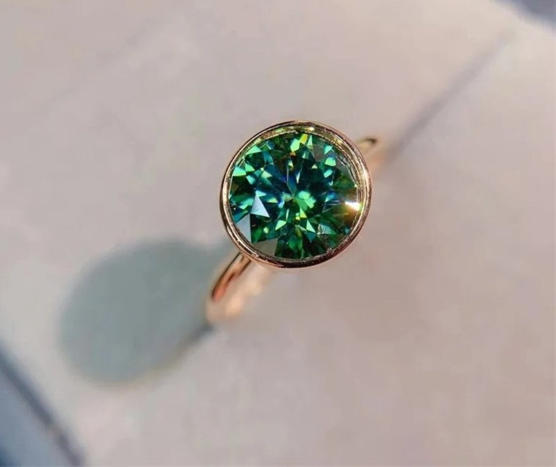 2 Ct Green Moissanite Ring, Moissanite Silver Ring, D Color Moissanite - 戒指 - 銀 綠色