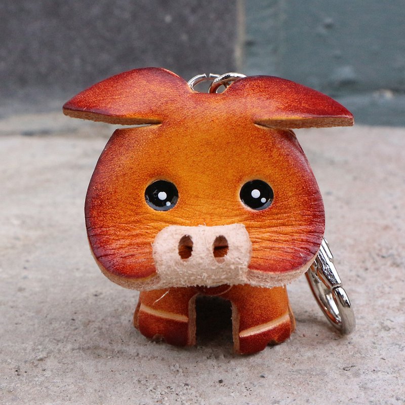 Big head healing series key ring / golden pig report good luck to - ที่ห้อยกุญแจ - หนังแท้ สีส้ม