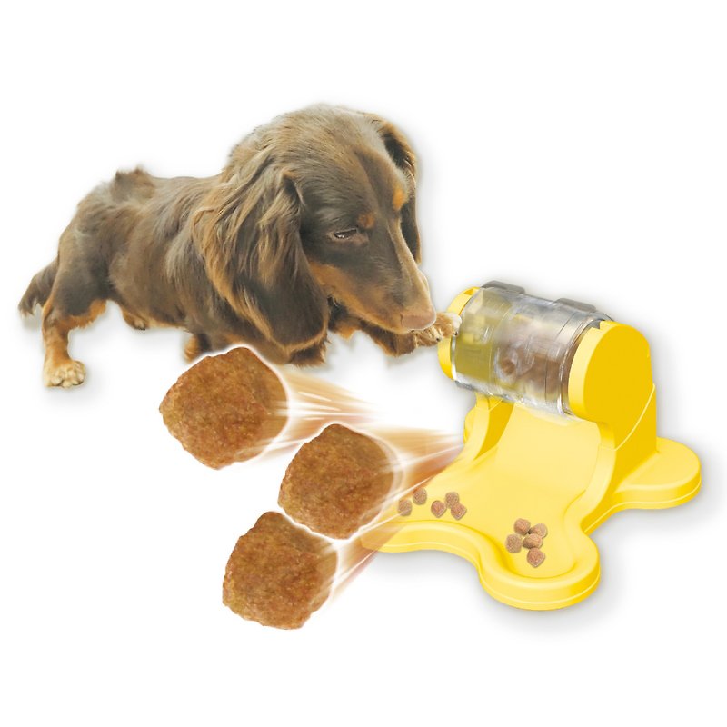 【滾滾組合】DoggyMan犬用滾輪式餵食器 - 寵物碗/碗架/自動餵食器 - 塑膠 黃色