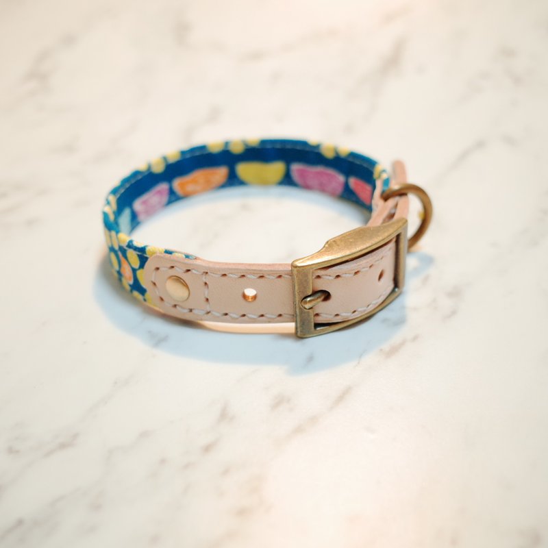 Dog M collar Teal little water jade yellow can be attached to the leash can be purchased with a tag - ปลอกคอ - ผ้าฝ้าย/ผ้าลินิน 