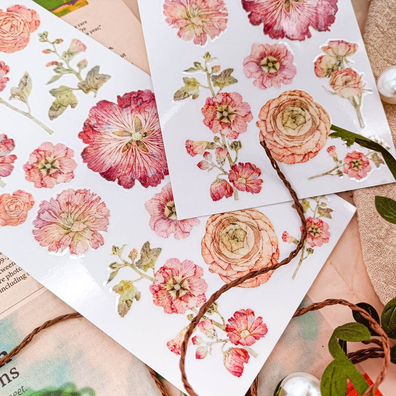 567 蜀葵花+毛莨花2  Hollyhock Flower + Bu / 轉印貼纸 - 貼紙 - 其他材質 多色