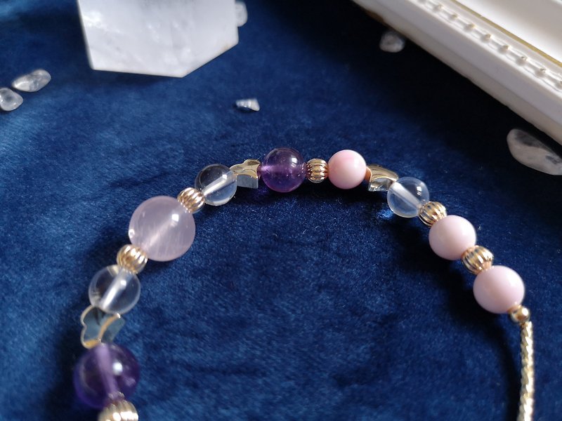 [Pink Purple Love Song] Pink Crystal x White Crystal x Amethyst x Pink Shell Bracelet-Love Peach Blossom Natural - Bracelets - Crystal Pink