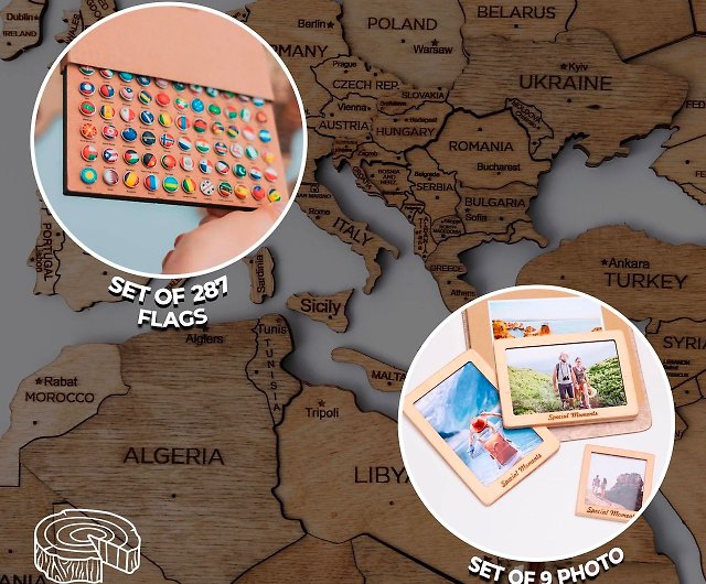 3D Wooden World Map on a Board – Support Ukraine by EnjoyTheWood