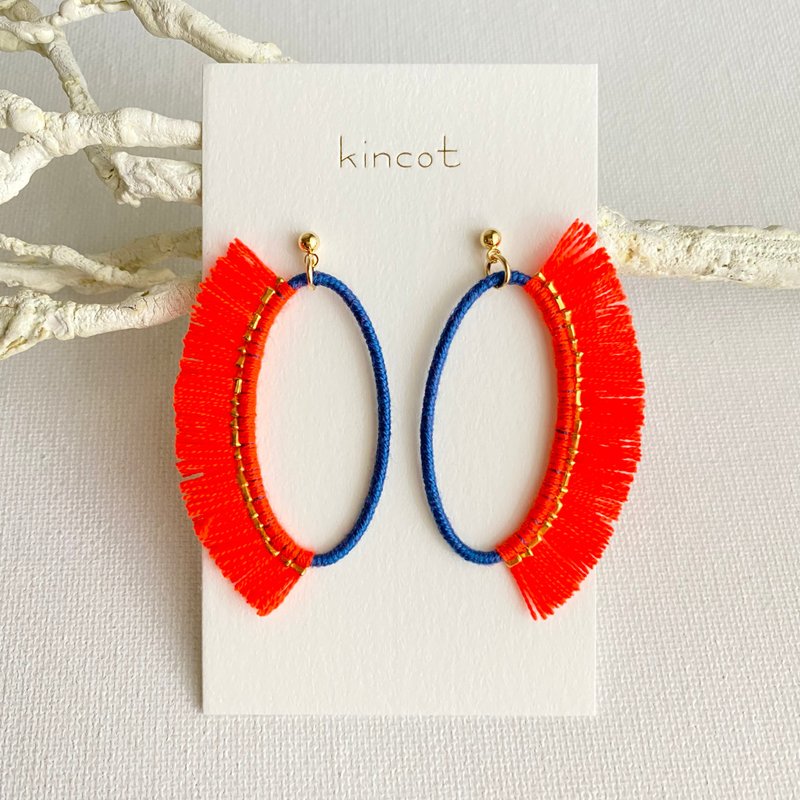 Clinière Earrings・Clip-On[Navy x Orange] - Earrings & Clip-ons - Cotton & Hemp Orange