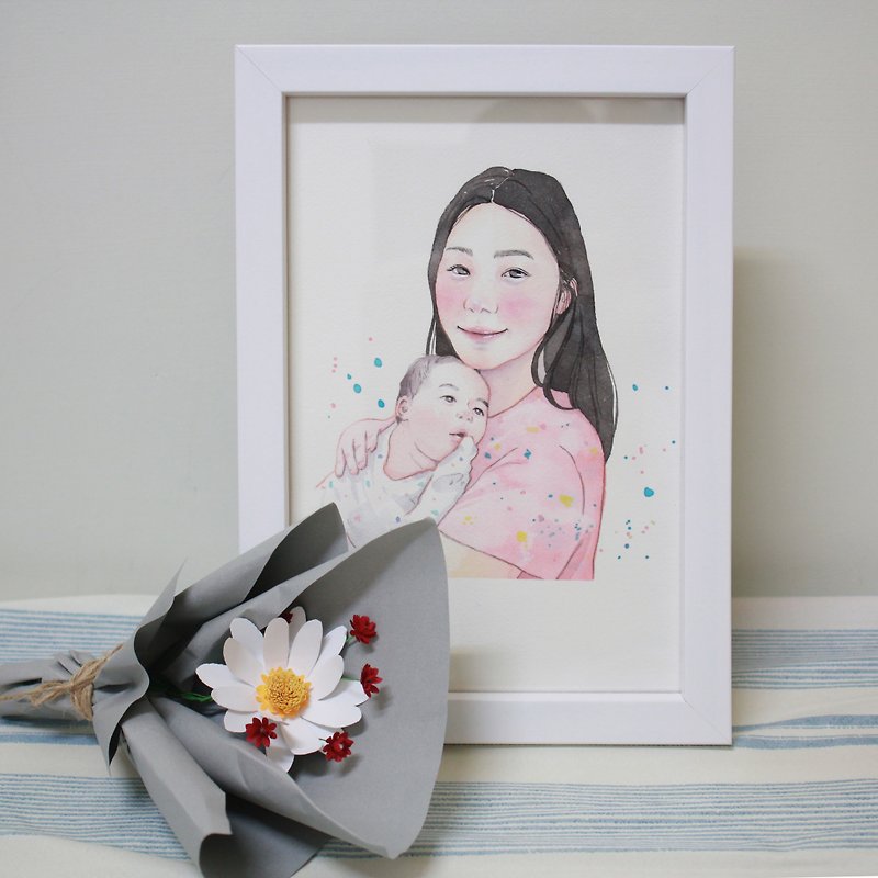 Miss MUDI double watercolor hand-painted customized portrait (no photo frame available) - ภาพวาดบุคคล - กระดาษ 