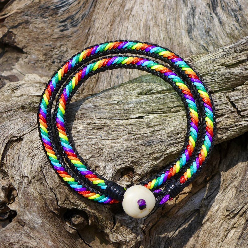 Rainbow Double Circle Rainbow Bracelet Customized Length Puka Bracelet and Foot Bracelet - Bracelets - Other Man-Made Fibers Multicolor