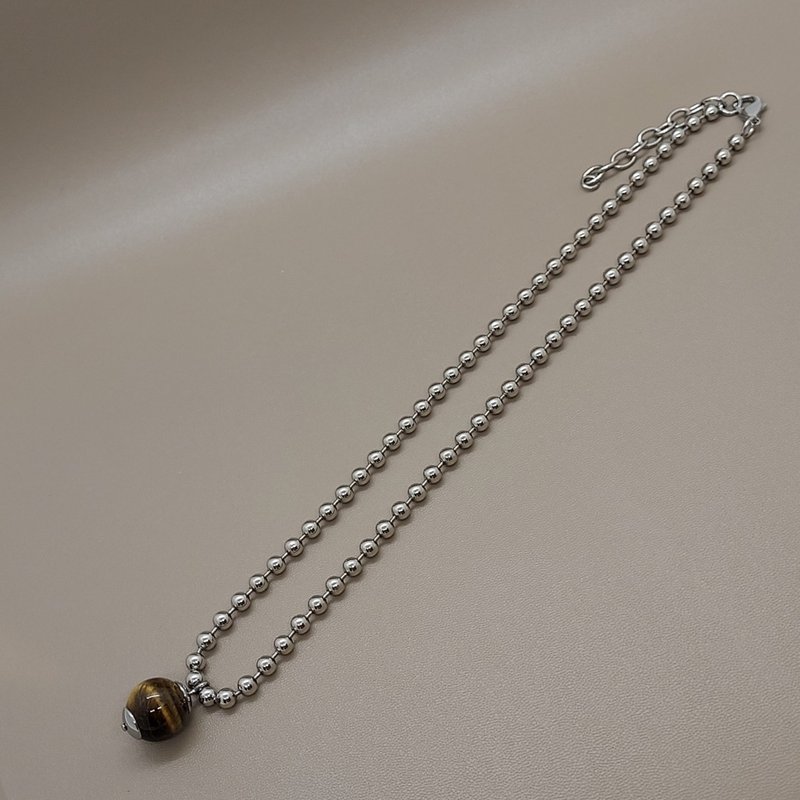 虎眼石 14mm 配316L不鏽鋼波波頸錬 - 項鍊 - 半寶石 