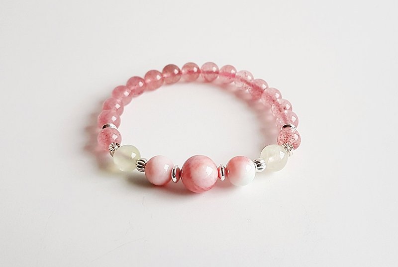 [Gem Series] Qiu Bite natural ore Strawberry crystal peach jade grape stone 925 sterling silver beads • bracelet - Bracelets - Gemstone Pink