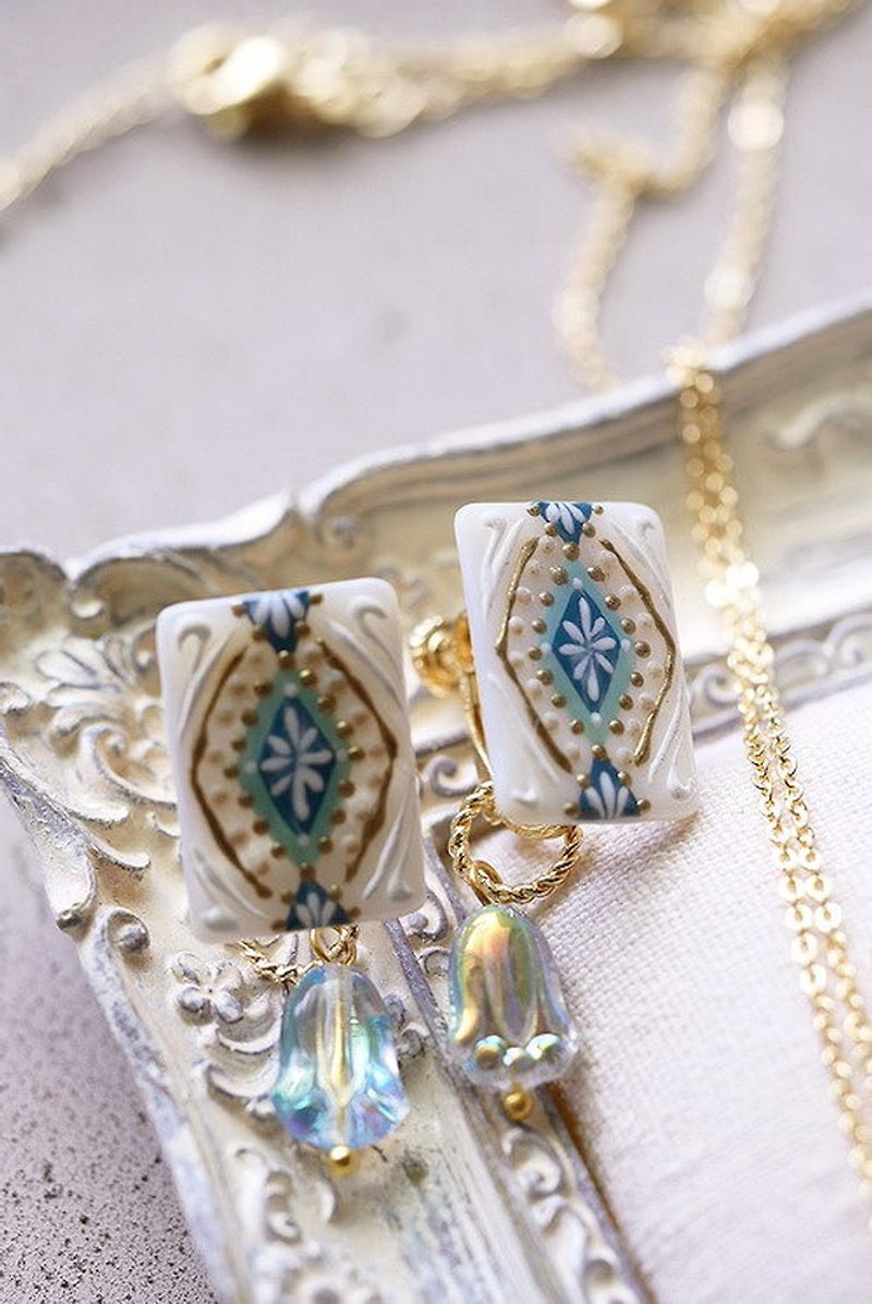 Handmade accessory earrings Moroccan tile--diamond dance music - ต่างหู - เปลือกหอย 