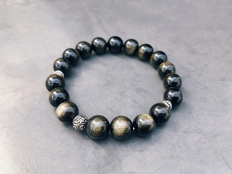 Sterling Silver Natural Sands Obsidian Bracelet-Joe. Lucky. Avoid evil. Natural stone. Crystal - Bracelets - Crystal Gold