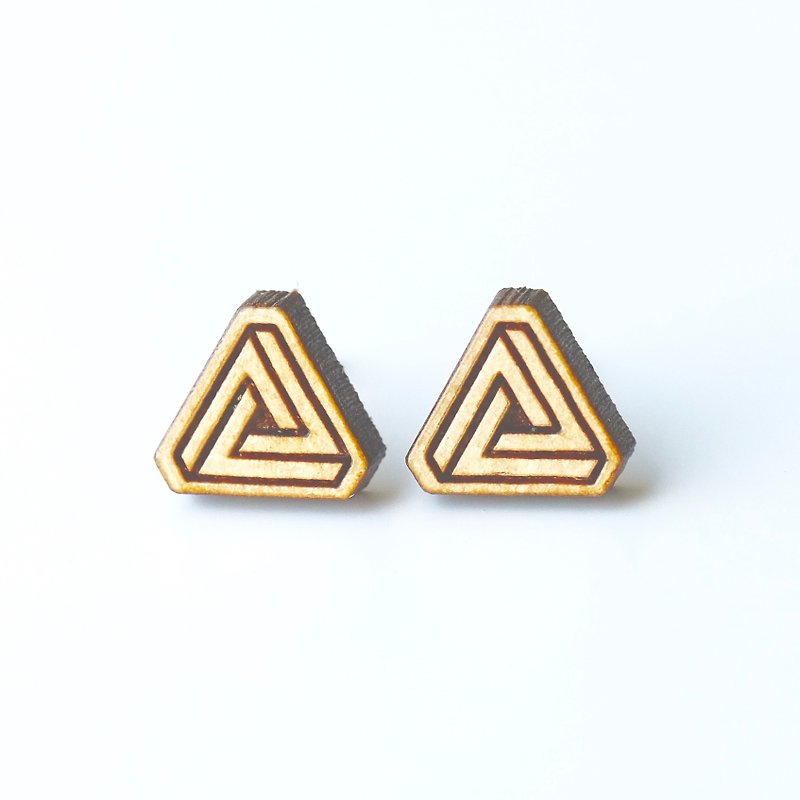 素色木耳環-三角幾何 - 耳環/耳夾 - 木頭 咖啡色