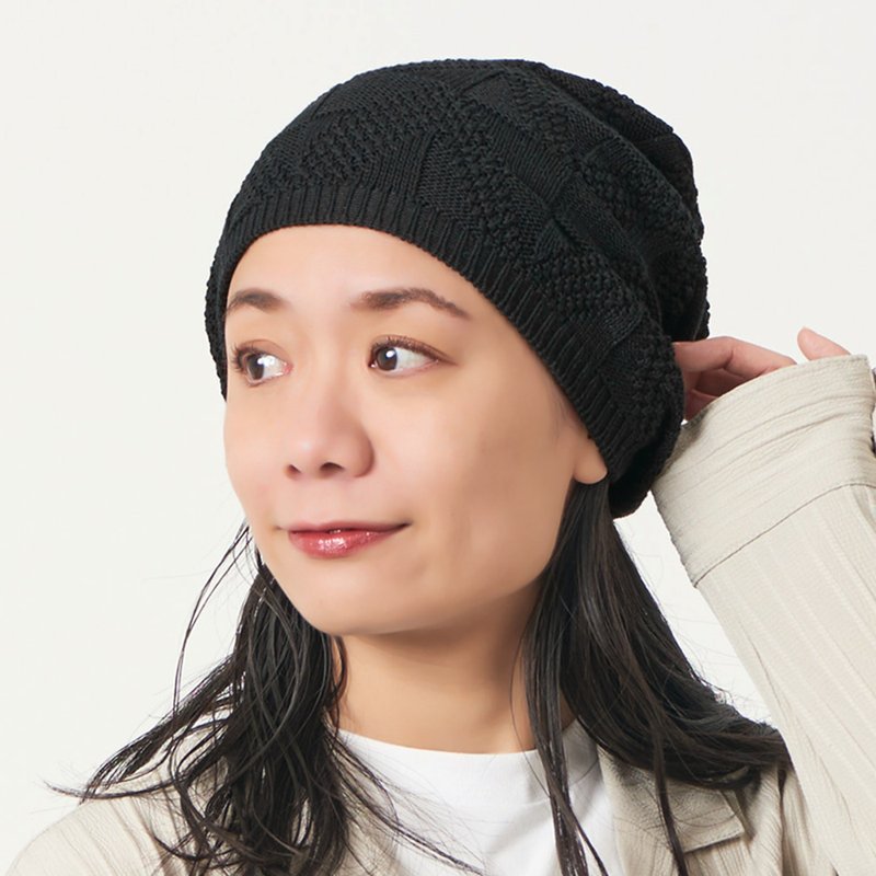 SONJ コットン 柄編み ニット ビーニー ワッチ - 帽子 - 棉．麻 黑色