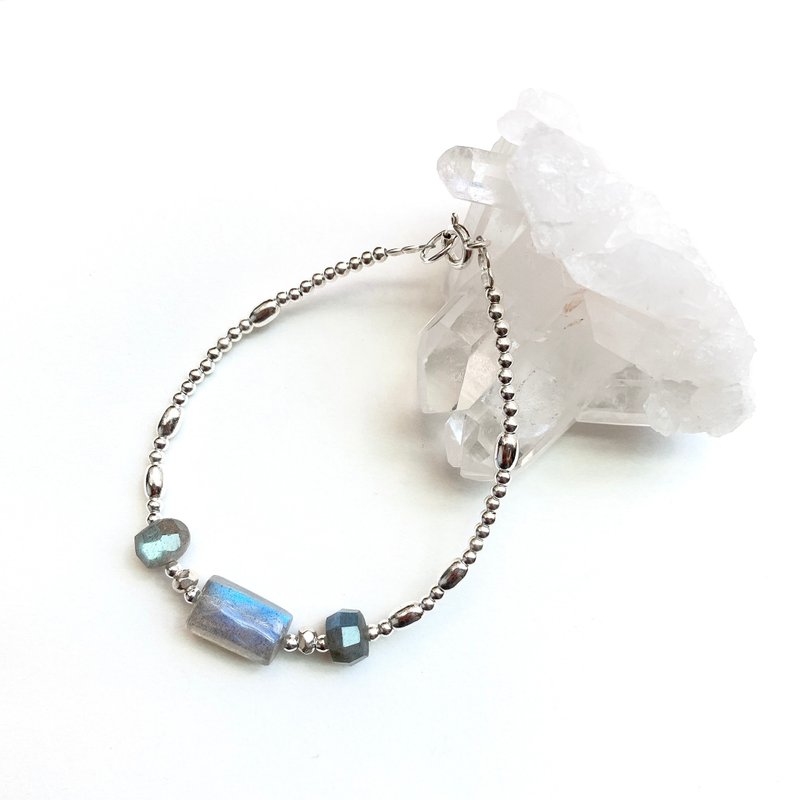 Ops Labradorite bracelet -藍光拉長石/純銀/限定/獨特/高聚財 - 手鍊/手環 - 寶石 銀色