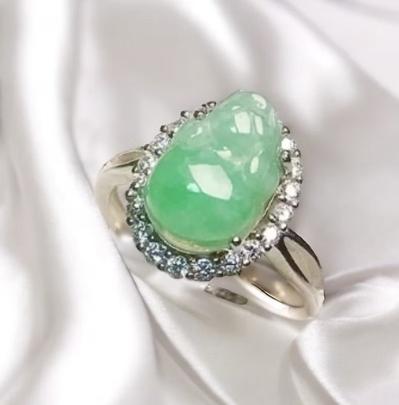 [Lucky Beast] Green Jadeite Pixiu Ring 925 Sterling Silver | Natural Burmese Grade A Jadeite | Gift - General Rings - Jade Green