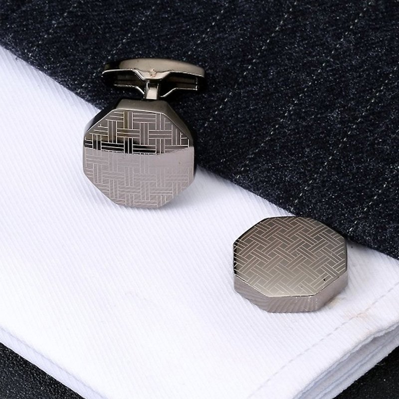 幾何型黑色袖扣 Geometric Cufflink KC10028a ** 附送贈品 ** - 袖口鈕 - 其他金屬 黑色