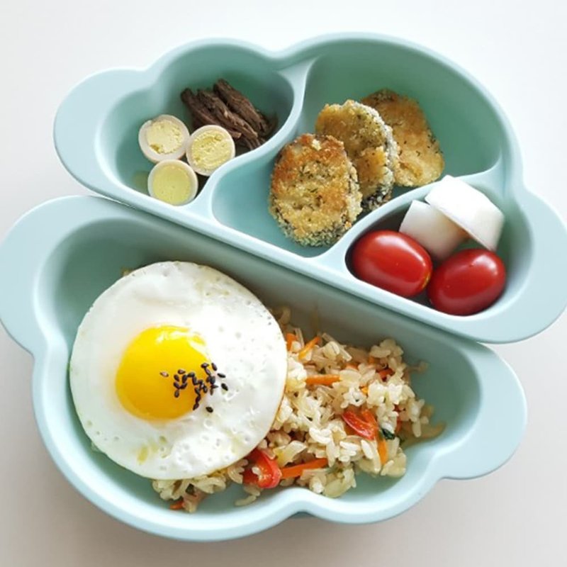 Korea【Mother's Corn】Clouds Single Grid Silicone Dinner Plate (Lake Green) - จานเด็ก - วัสดุอื่นๆ 