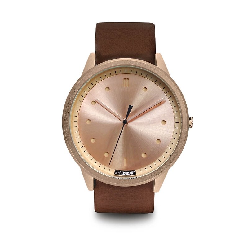 HYPERGRAND-02 Basic Series- Rose Gold Dial Brown Leather Watch - นาฬิกาผู้ชาย - วัสดุอื่นๆ สีนำ้ตาล