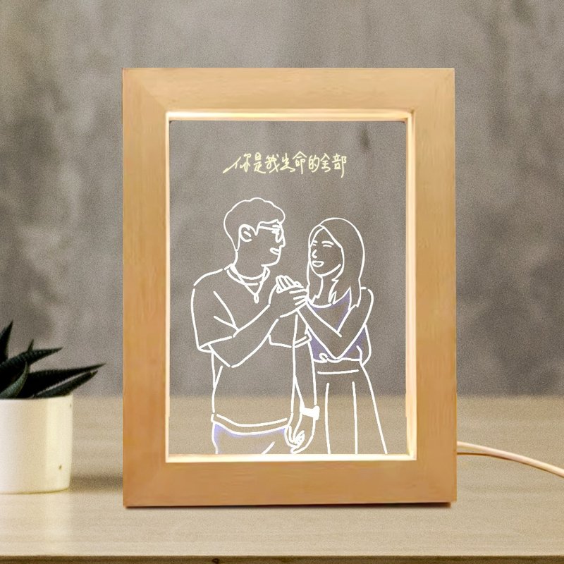 [Customized] Xiyan painting/night light/photo frame/minimalist lines - โคมไฟ - ไม้ สีใส