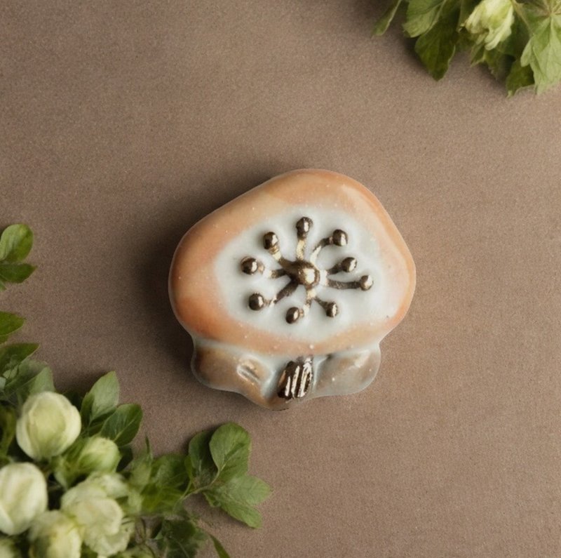 Ceramic Brooch Poppy:Or - Brooches - Pottery Orange