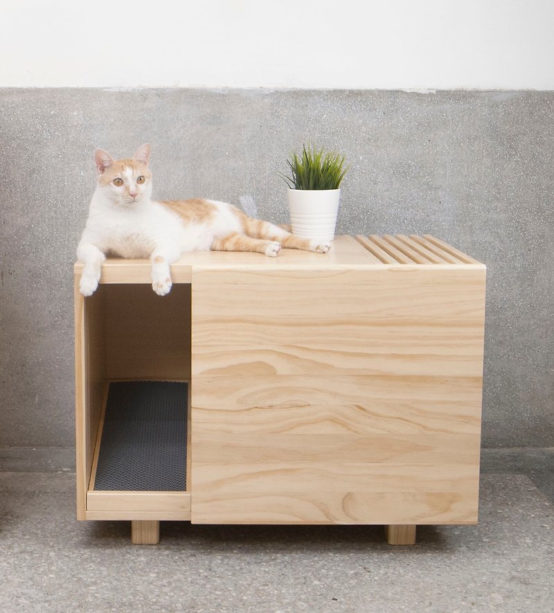 【チュム】単層猫用トイレ - キャットタワー・爪とぎ - 木製 ブラウン