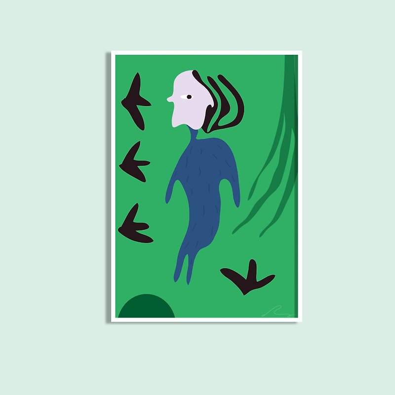 海草人-原創插畫裝飾畫/不含框 - 海報/掛畫/掛布 - 紙 綠色