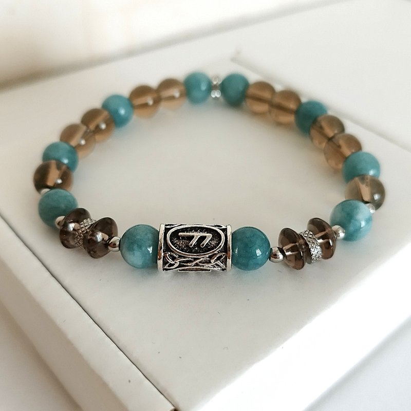 Stylish bracelet aquamarine smoky quartz Jewelry runic amulet - 手鍊/手環 - 半寶石 多色