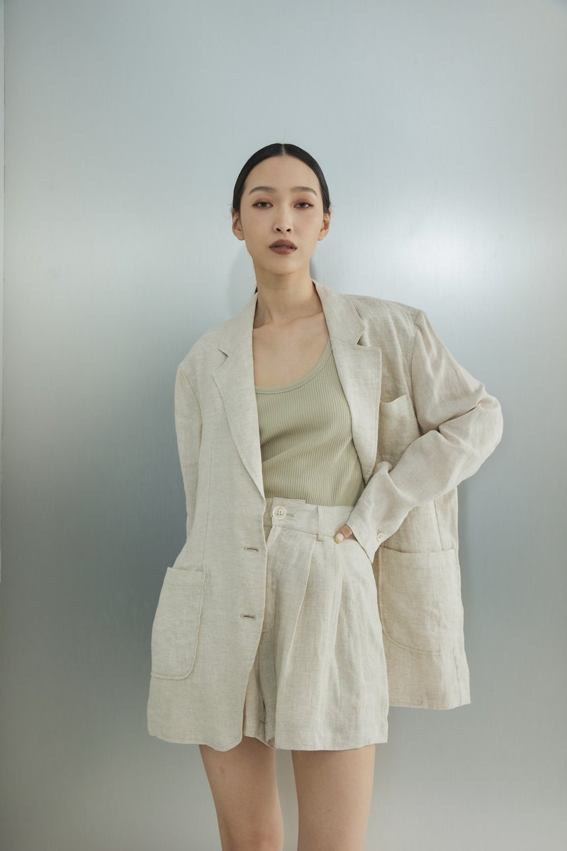 [Brand Original] Raya Linen Lightweight Lazy Blazer Oatmeal Brown - Women's Blazers & Trench Coats - Cotton & Hemp Khaki