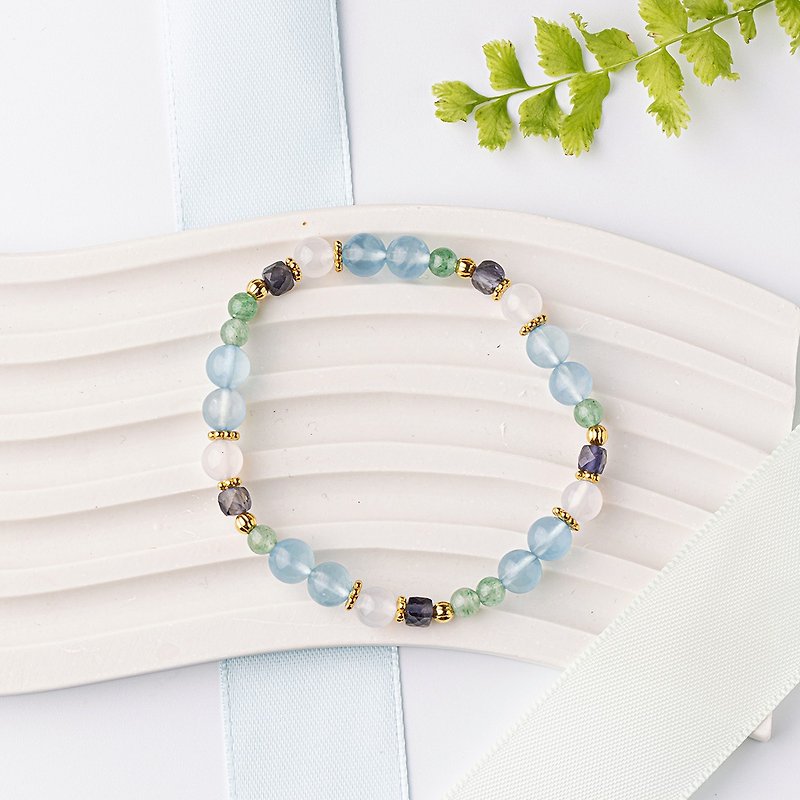 Aquamarine-cordierite- Bronze buckle bracelet - Bracelets - Crystal Blue