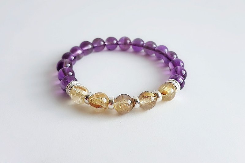 Gemstones ‧ Natural Ore Amethyst Titanium Crystal 925 Sterling Silver ‧ Bracelet - Bracelets - Gemstone Purple