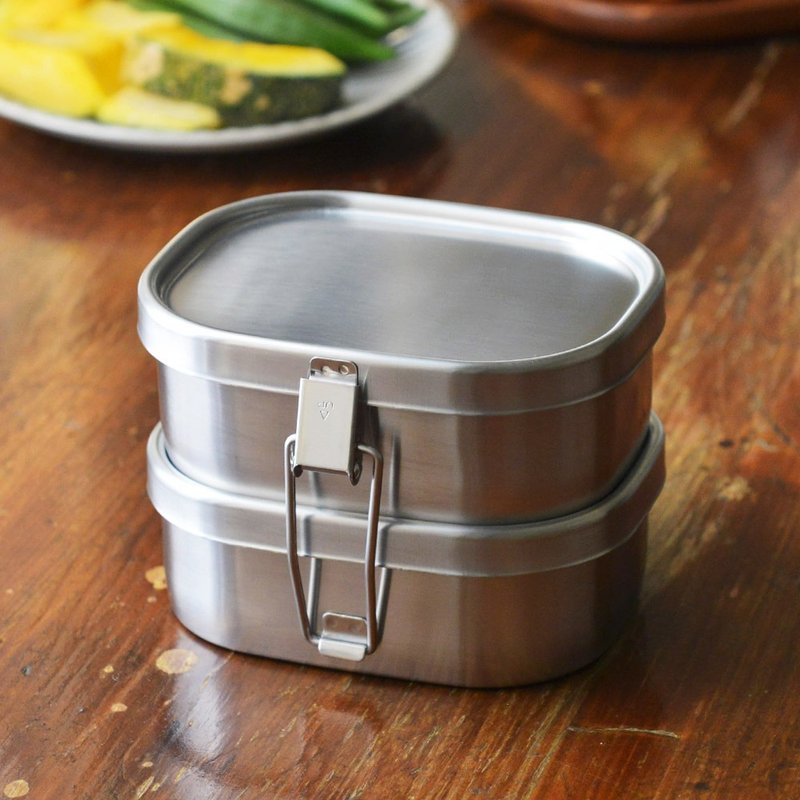 Japan's Aizawa Kobo AIZAWA Japanese-made 18-8 Stainless Steel double-layer square lunch box-360ml-2 pieces - กล่องข้าว - สแตนเลส สีเงิน