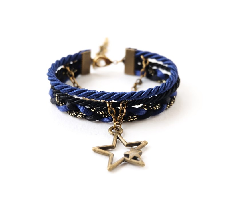 Star layered bracelet in navy blue / black / glittered black - Bracelets - Other Materials Blue