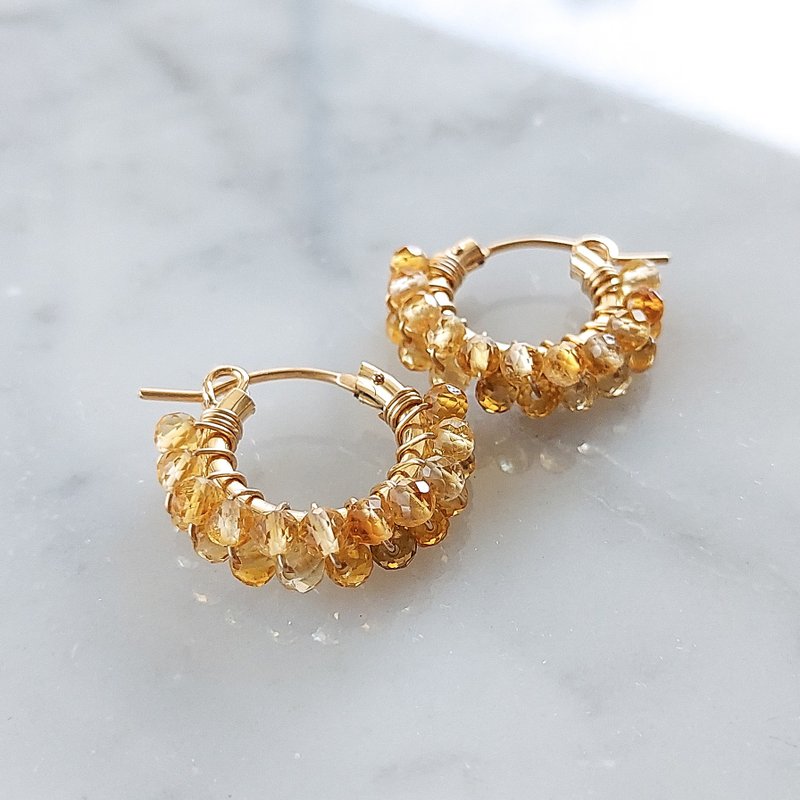 14kgf Citrine W wrapped hoop piercing / clip on - ต่างหู - เครื่องเพชรพลอย สีเหลือง