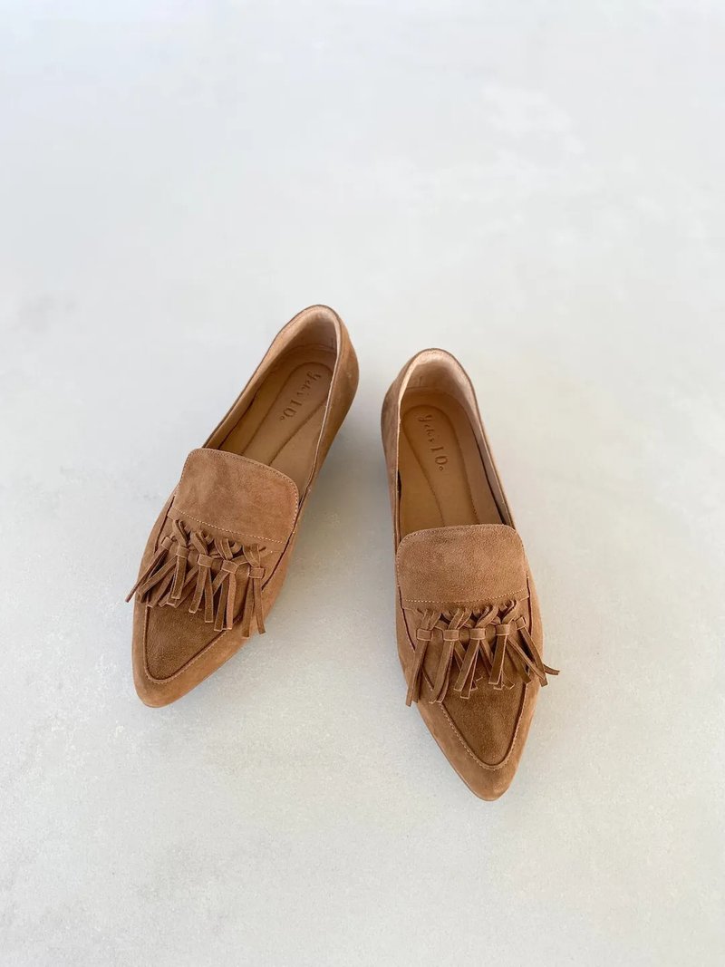 【空氣瀏海】MIT全真皮流蘇尖頭平底鞋 - 棕 - 其他女皮鞋 - 羊毛 咖啡色