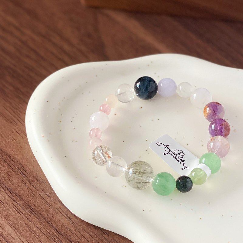 Gemini | Stone Stone Green Ghost Black Hair Crystal Purple Ghost Black Super Seven Crystal Original Design Bracelet - สร้อยข้อมือ - คริสตัล สีม่วง