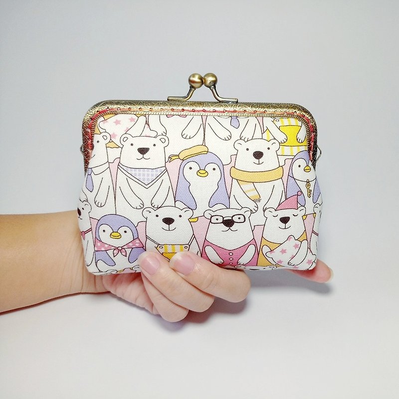 [1987 Handmadesホッキョクグマの家族 - ピンク]クラッチ財布の口の金のパッケージ - クラッチバッグ - コットン・麻 ピンク
