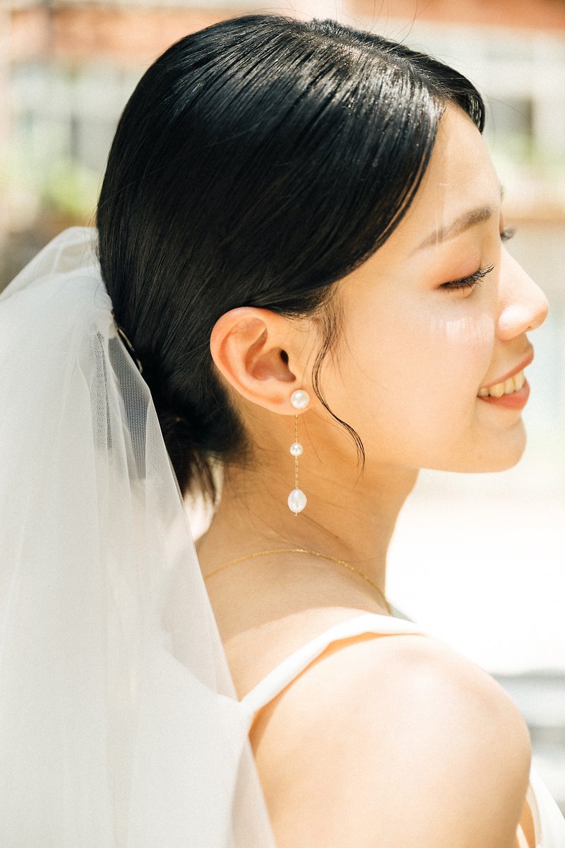 Bridal series bridal earrings, advanced customization, natural pearl earrings, 9 - Earrings & Clip-ons - Pearl Gold