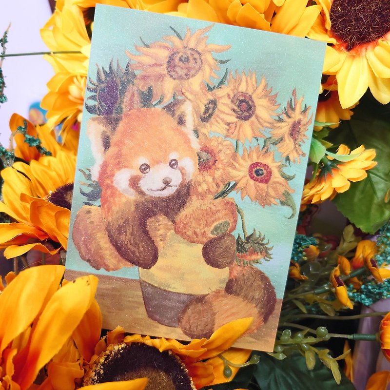 Red Panda Museum | Famous Painting Series Van Gogh Sunflower Postcard - การ์ด/โปสการ์ด - กระดาษ สีเขียว