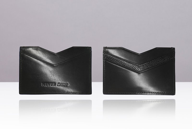 NEVER MIND-card holder personalized business card holder-calfskin-ARROW-classic black - Card Holders & Cases - Genuine Leather Black