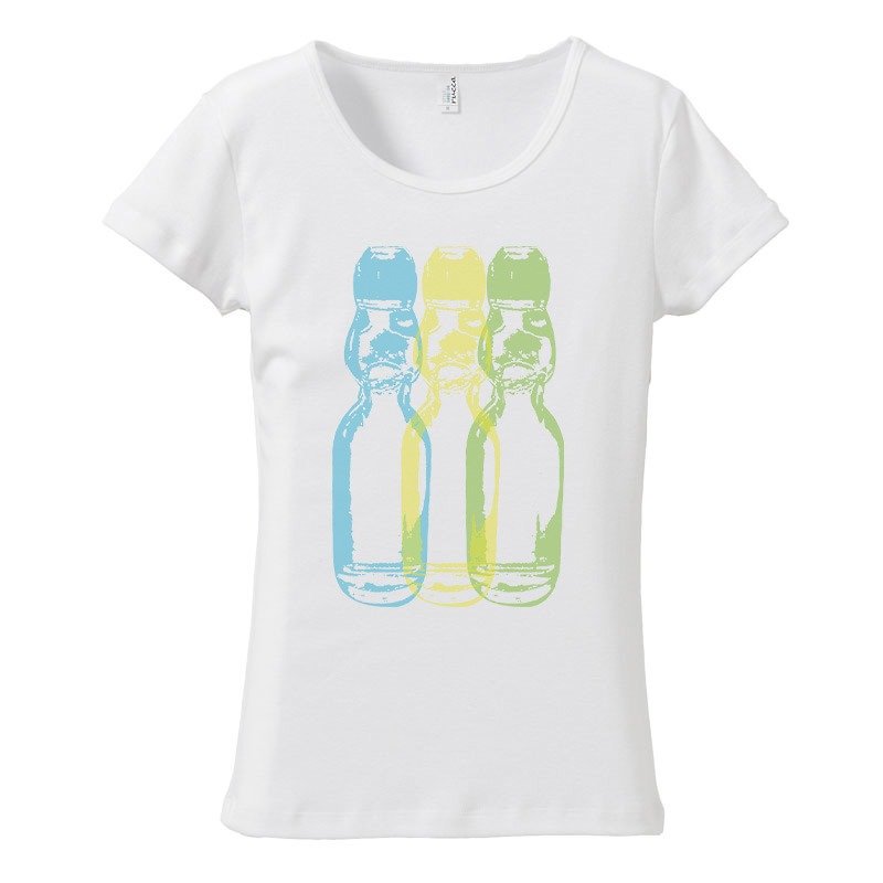 [Women's T-shirt] Ramune2 - เสื้อยืดผู้หญิง - ผ้าฝ้าย/ผ้าลินิน ขาว