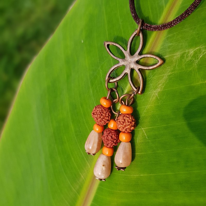 Gemstone Necklaces Orange - Pink Sunstone & Rudraksha Seed Necklace
